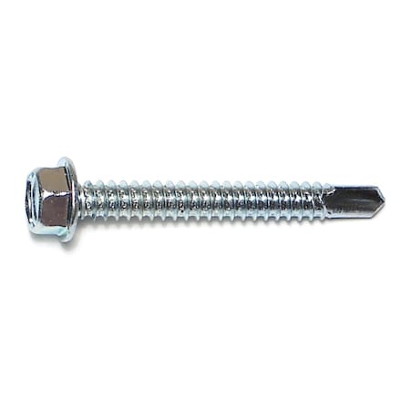Midwest Fastener Self-Drilling Screw, #14 x 2 in, Zinc Plated Steel Flange Hex Head External Hex Drive, 100 PK 03299